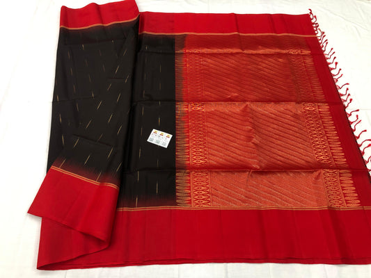 Kanchipuram Pattu Soft Silk Saree Pure Silk Sari Red Black| SS14