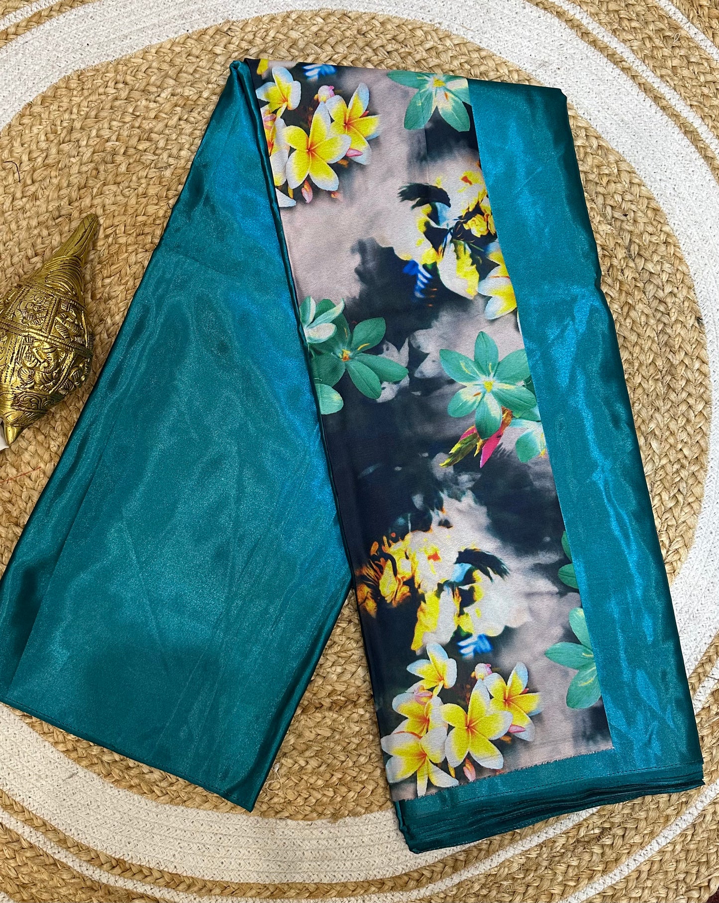 Fancy Party wear Satin Sari Indian Casual Teal Saree S102