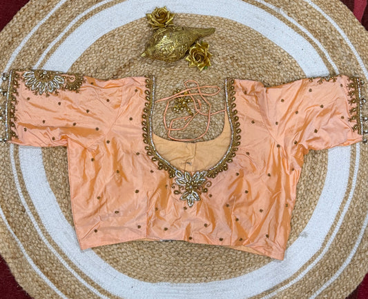 42” XL Size 12 size Aari Worked Sari Blouse Indian Saree Top Peach B172