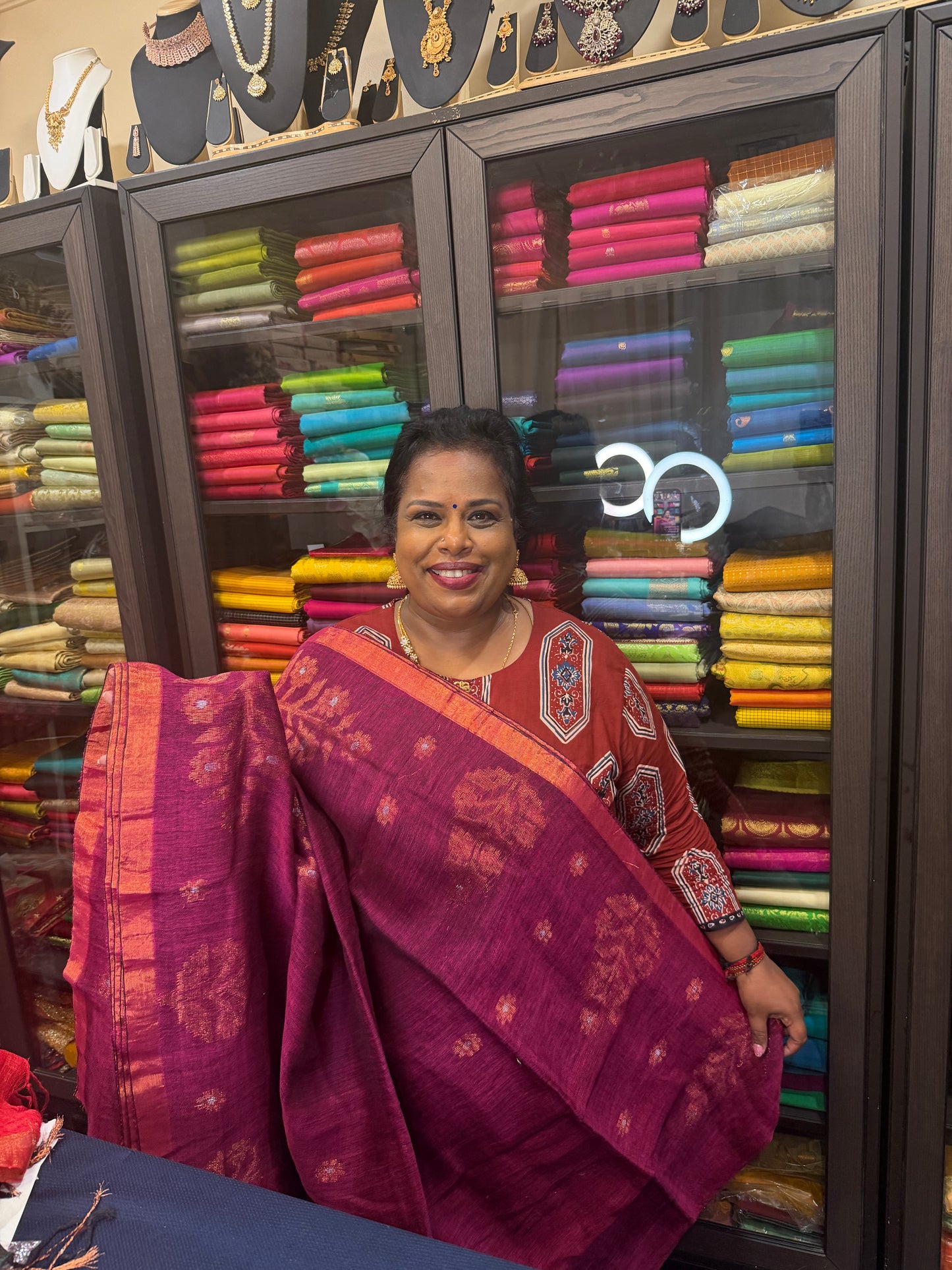 Silk Cotton Linen Sari Indian Saree Copper Jari Green S131