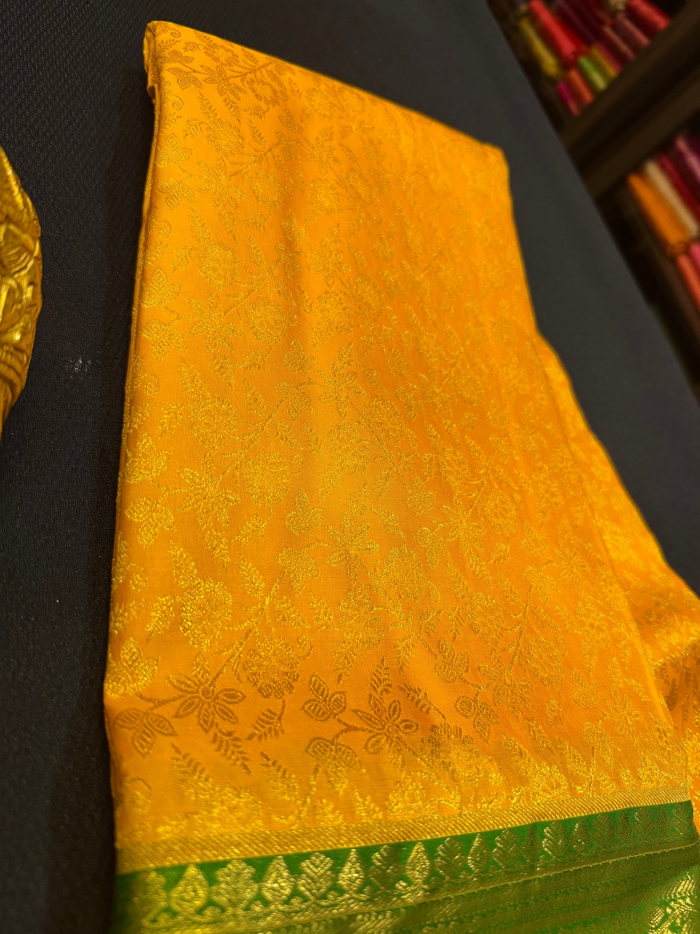 Kanchipuram Pure Silk Saree Yellow & Green Kanjivaram Sari| SPK087