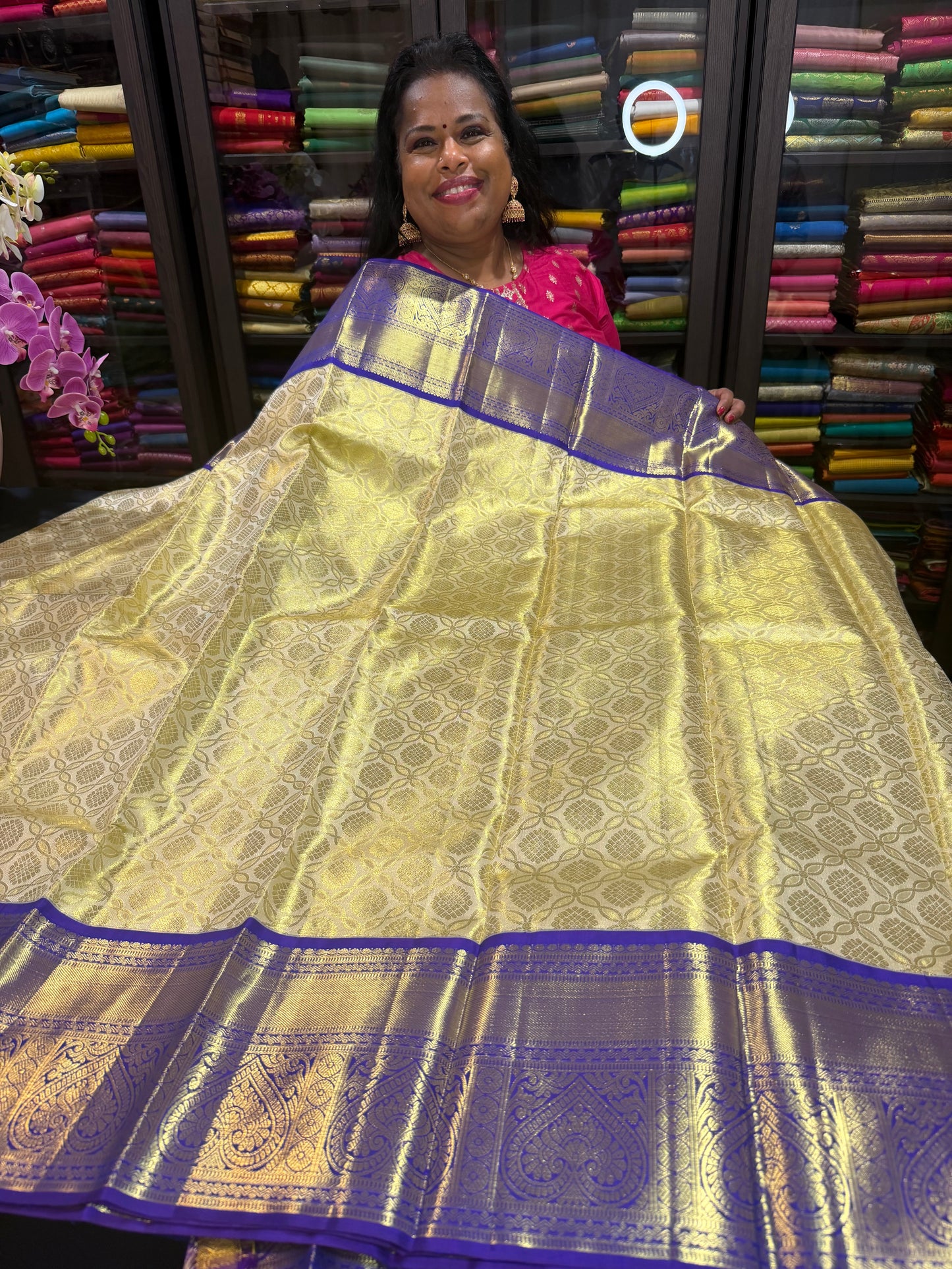 Kanchipuram Pure Silk Bridal Tissue Saree Indian Kanjivaram Sari SPK369
