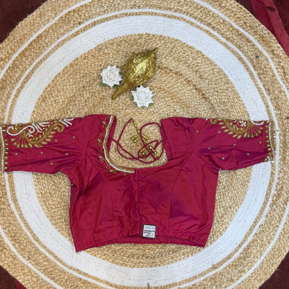 32” XS Size 6 Aari Worked Sari Blouse Indian Saree Top Pinkish Red B243