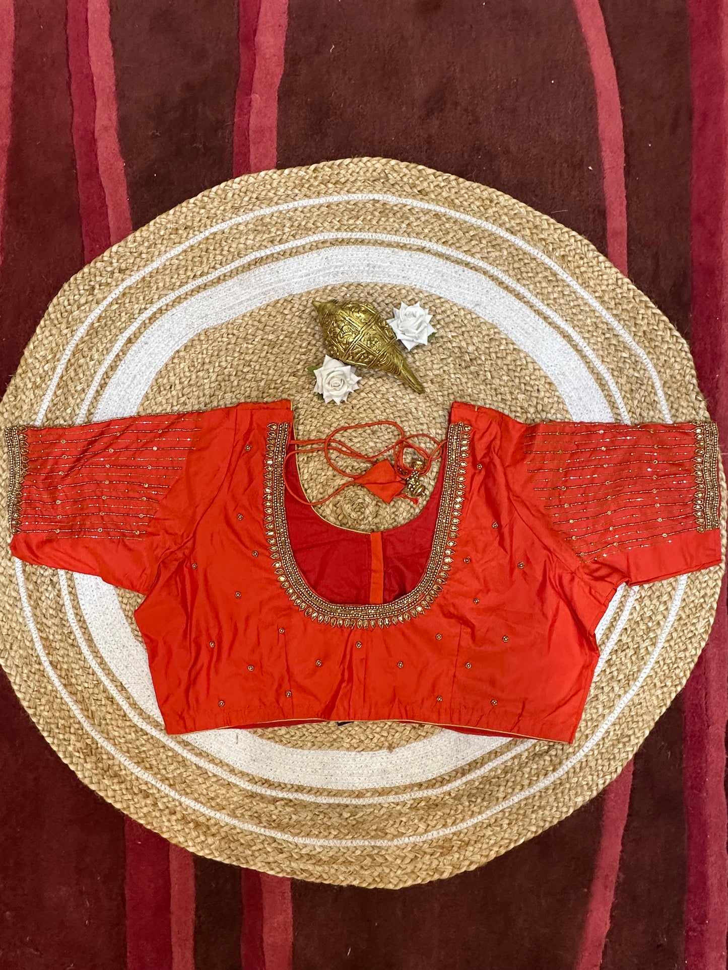 50” Size 20 Aari Worked Sari Blouse Indian Saree Top Silk Orange B55