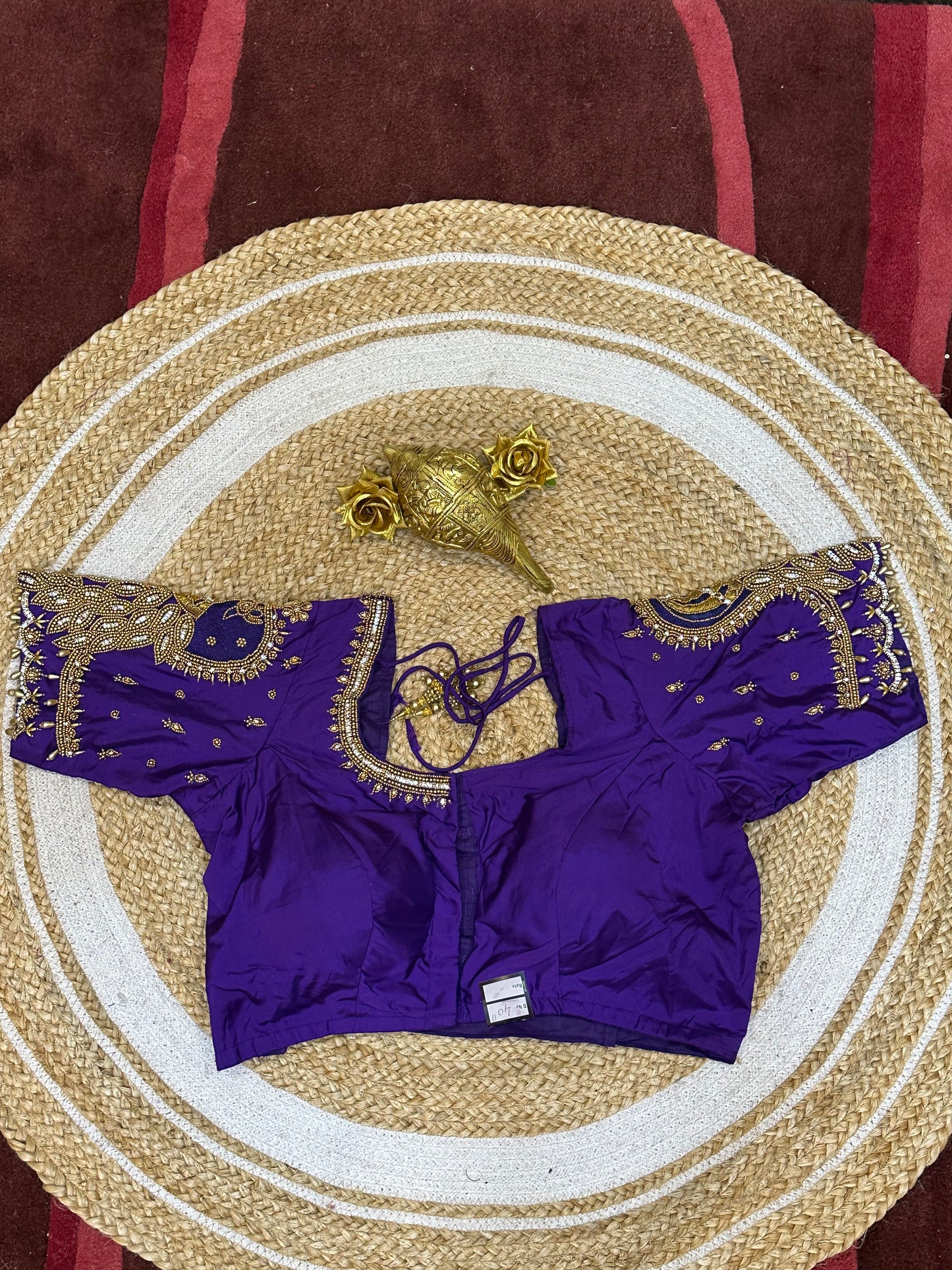 40” Size 10 Aari Worked Sari Blouse Indian Saree Top Silk Purple B76