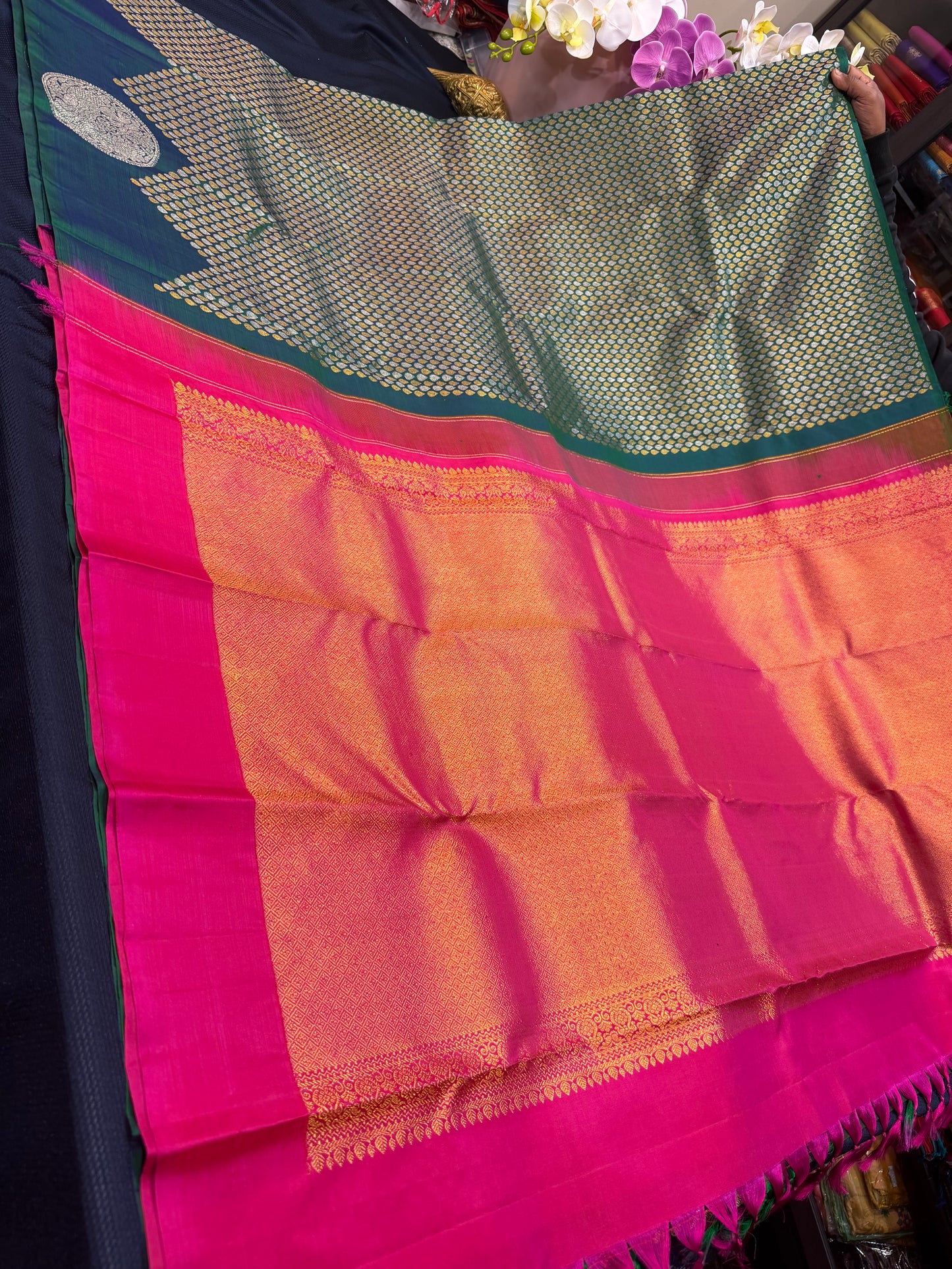 Kanchipuram Pure Silk handloom Saree Indian Kanjivaram Green Sari SPK427