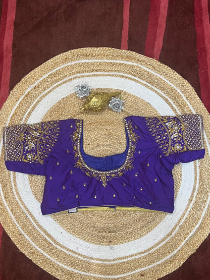 48” Size 18 Aari Worked Sari Blouse Indian Saree Top Silk Purple B131