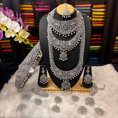 AD Silver Indian Bridal Necklace Haram set N38