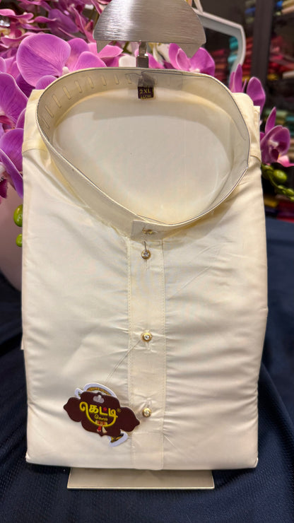 48” 4XL Men’s Kurta Top Cream Silk Shirt Bollywood Indian M3