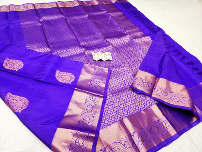 Kanchipuram Pure Silk Saree Purple & Copper Kanjivaram Sari| SPK189