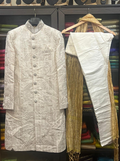 36” Small size Men’s Kurta Indian Ceam & Maroon Sherwani Bollywood outfit M14