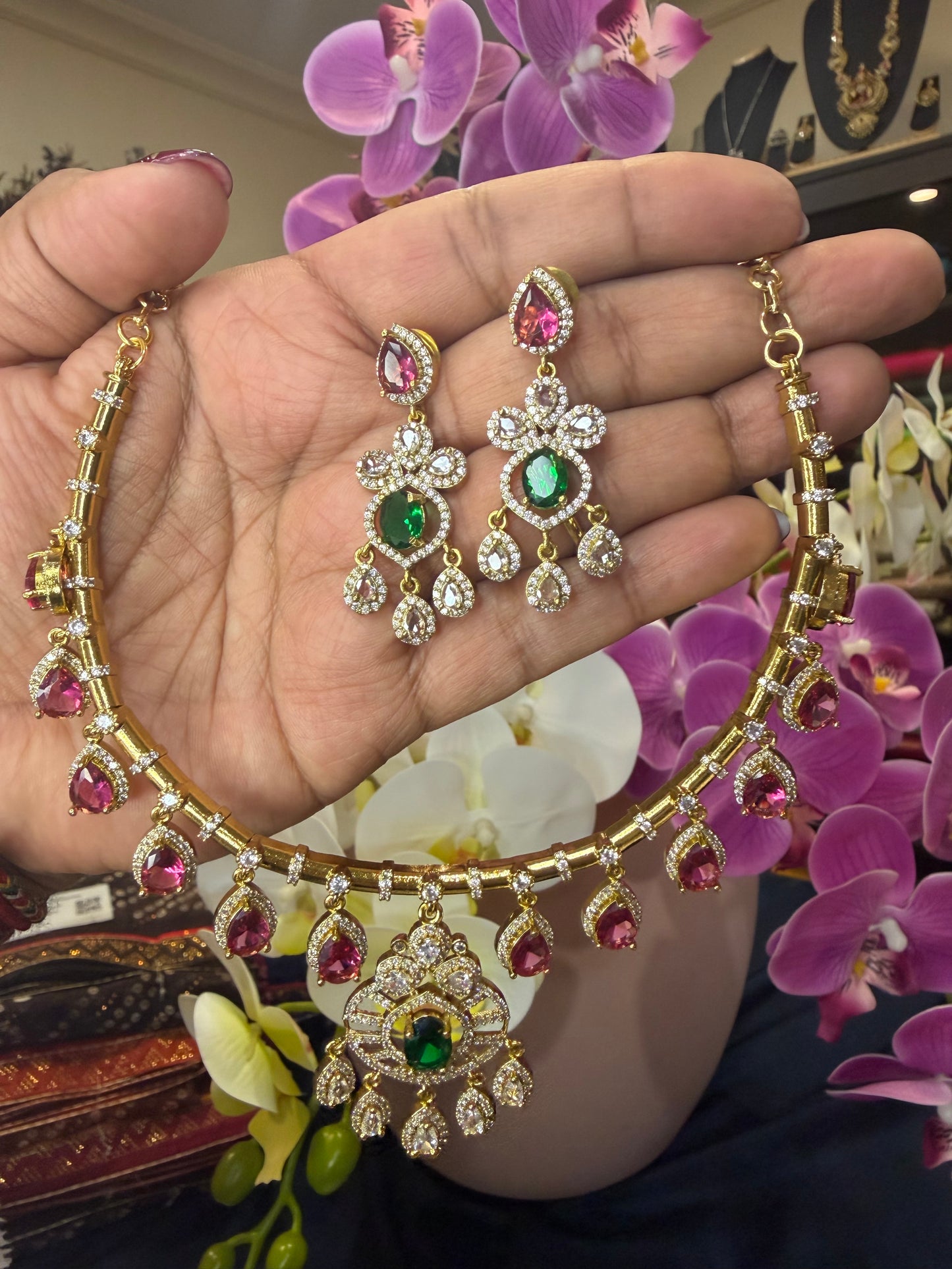 Premium Quality Indian Brass Necklace & Earrings Jewellery Set N99