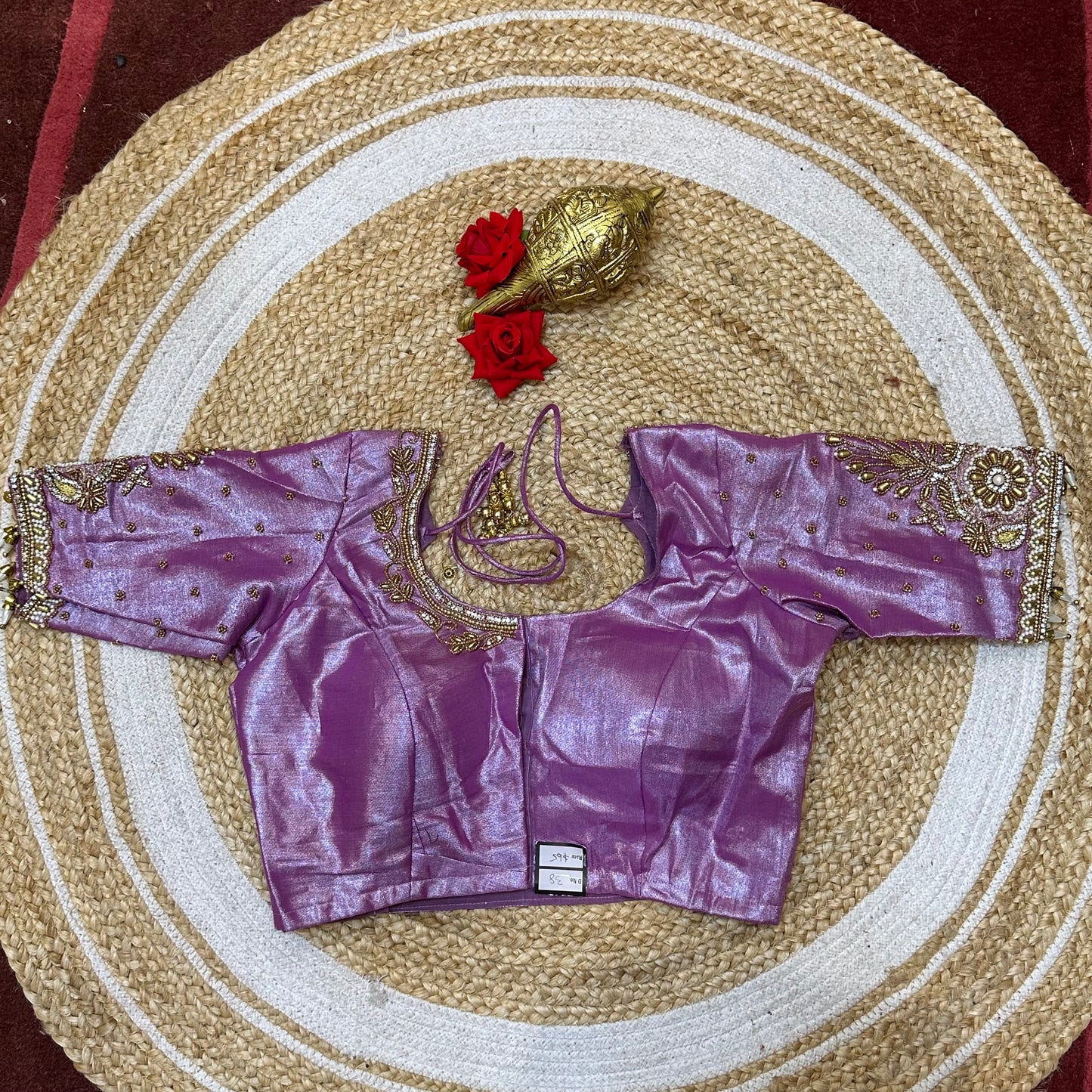 38” M Size 8 Aari Worked Sari Blouse Indian Saree Top Metallic Pink B294