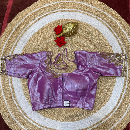 38” M Size 8 Aari Worked Sari Blouse Indian Saree Top Metallic Pink B294