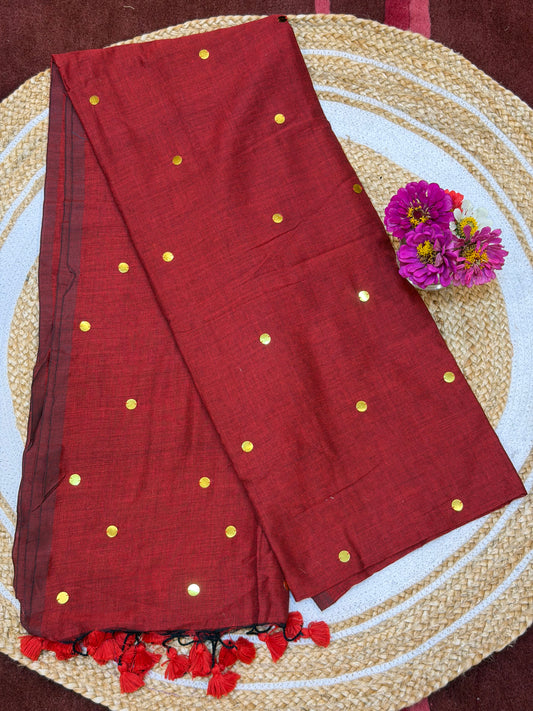Khadi Soft Cotton Linen Sari Indian Saree Maroon  S9