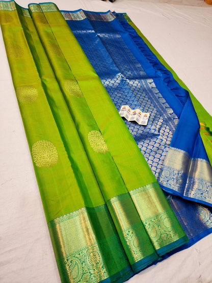 Kanchipuram Pure Silk Saree Green & Blue Kanjivaram Sari| SPK193