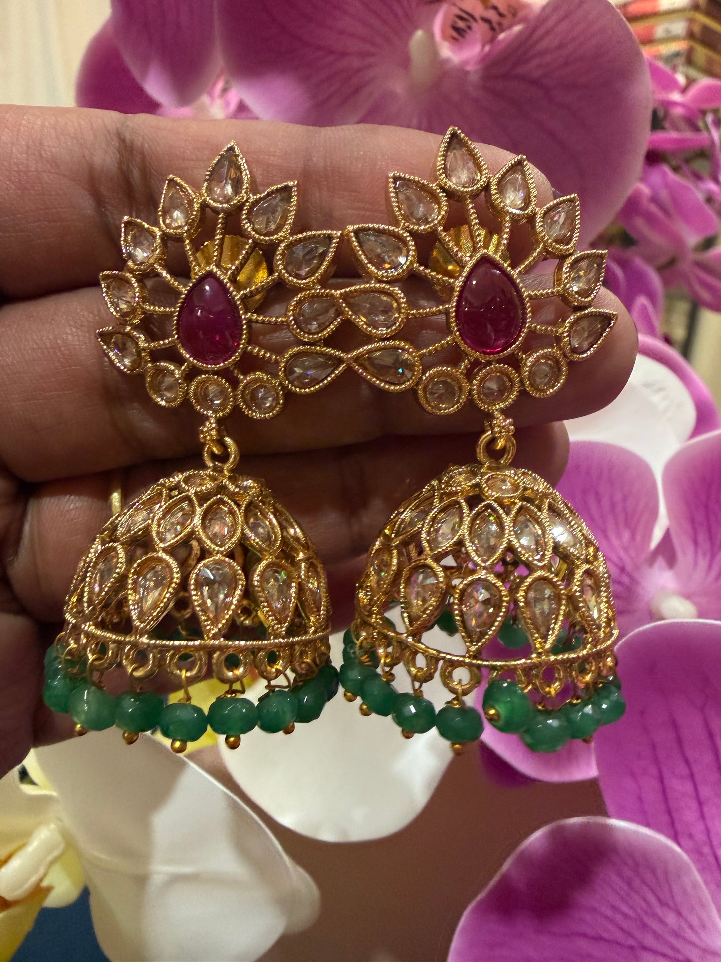 Golden Multi Jumka Jhumka Indian Brass Earrings Jimikki Kammal Indian Jewellery E28