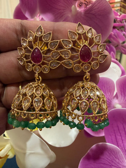 Golden Multi Jumka Jhumka Indian Brass Earrings Jimikki Kammal Indian Jewellery E28