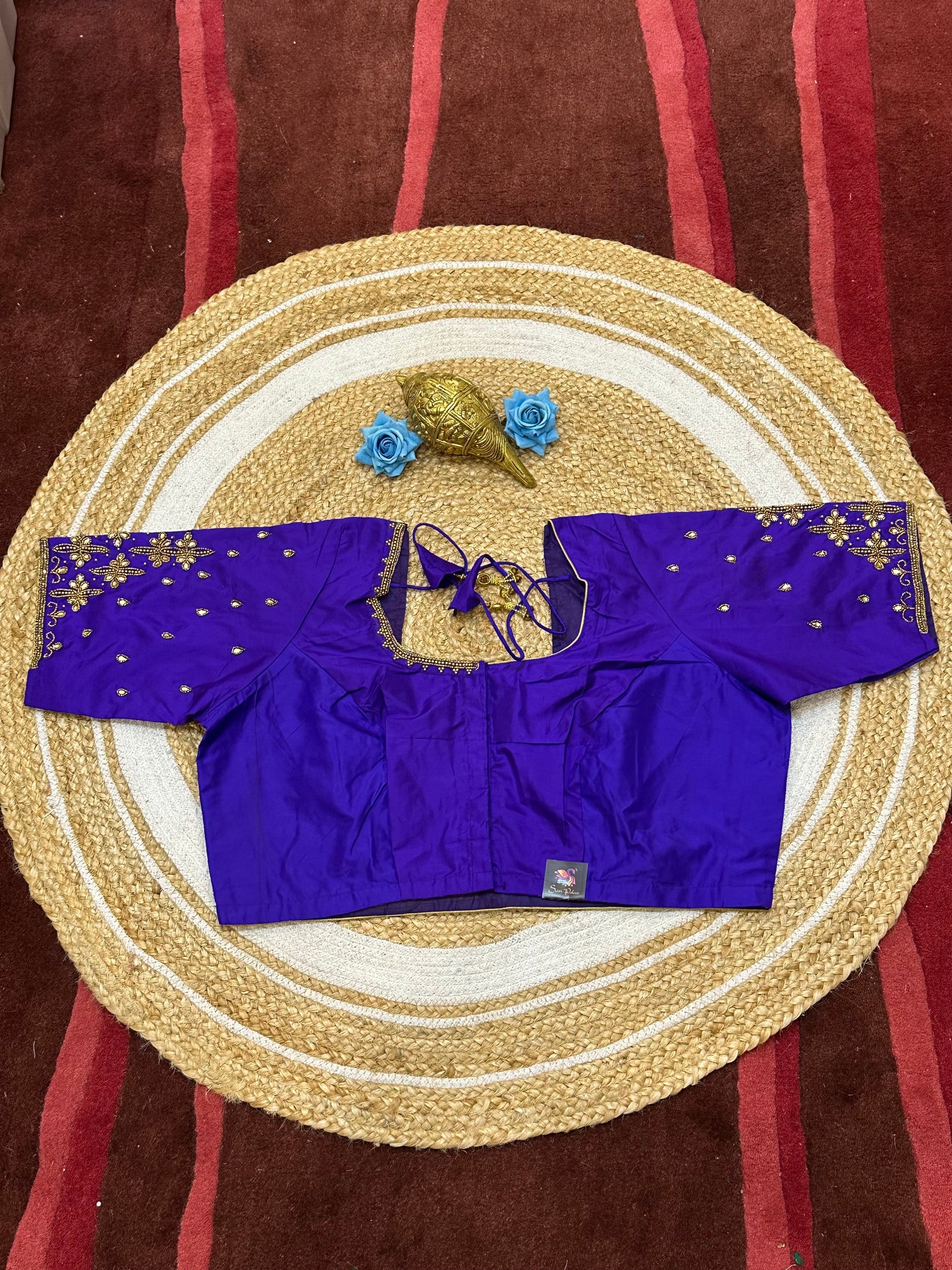 46” Size 16 Aari Worked Sari Blouse Indian Saree Top Silk Purple B188