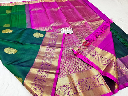 Kanchipuram Pure Silk Saree Bridal Green Kanjivaram Sari SPK282