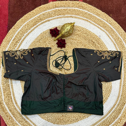 44” Size 14 Aari Sari Blouse Indian Saree Top Silk Deep Green B251