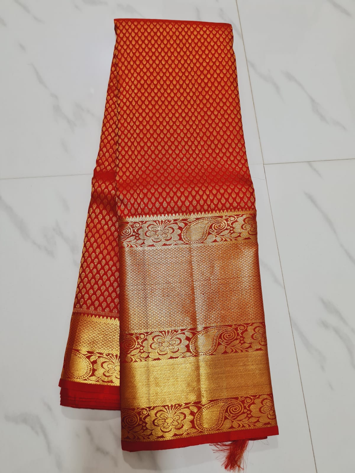 Bridal Kanchipuram Pure Silk Saree Red & Gold Kanjivaram Sari| SPK160