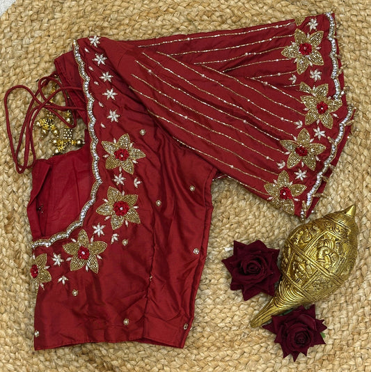 36” Small size Aari Worked Sari Blouse Indian Saree Maroon Red B214