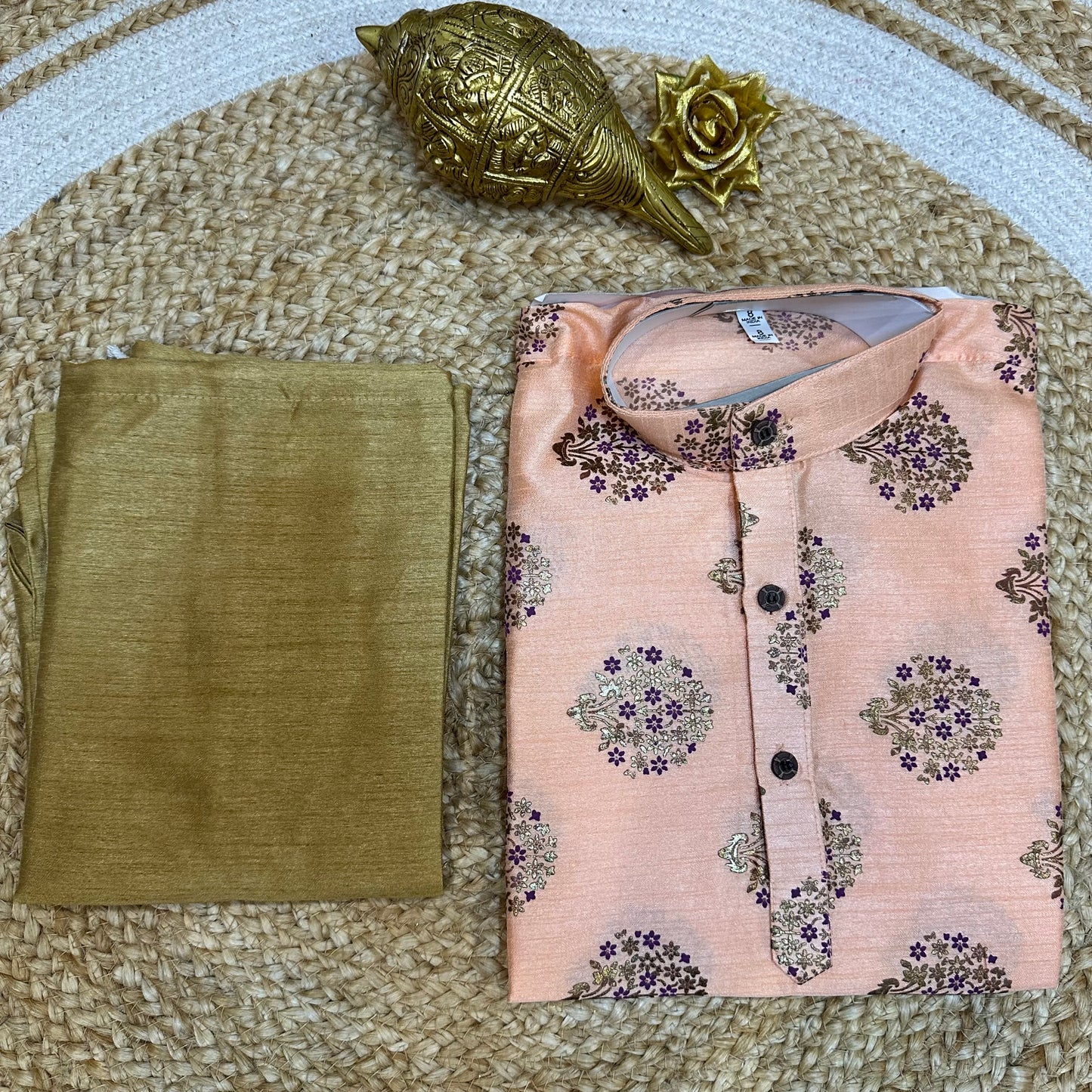 Boys Indian Sherwani Outfit kids Kurta Peach Gold K15
