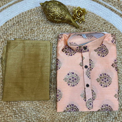 Boys Indian Sherwani Outfit kids Kurta Peach Gold K15