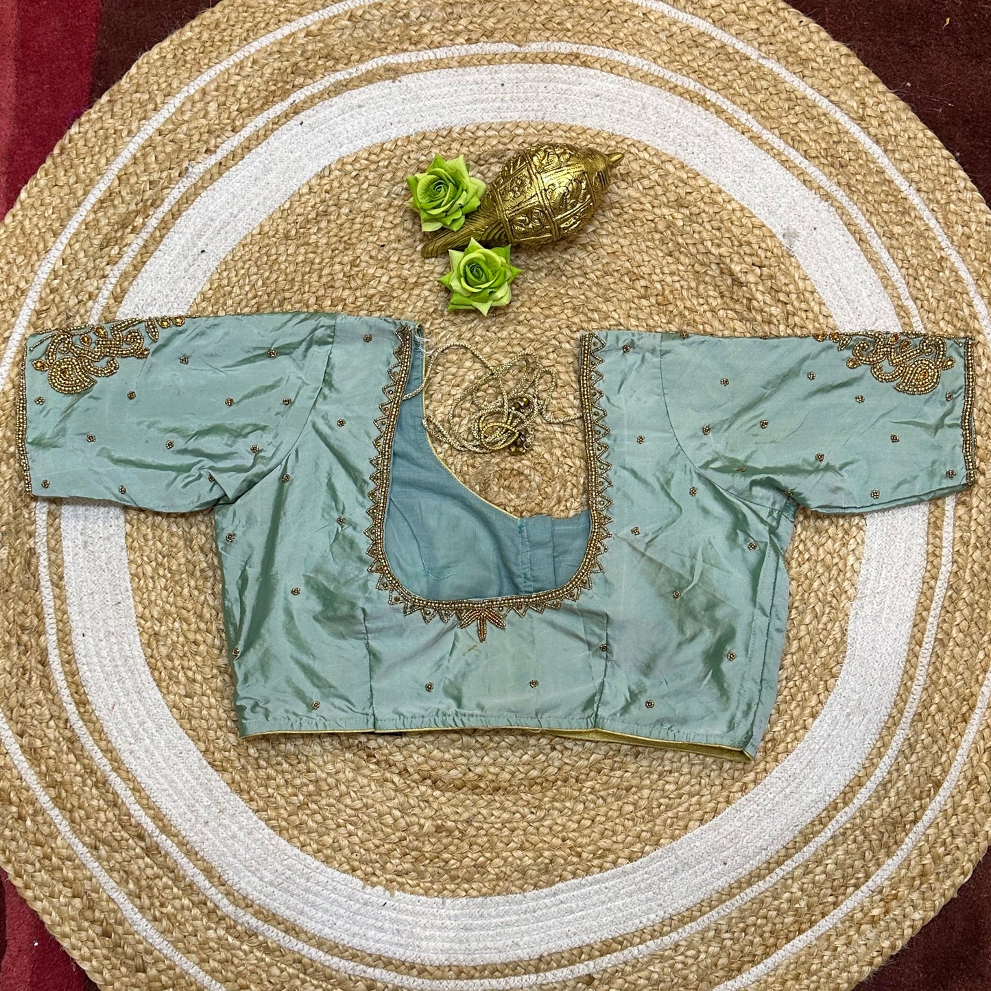38” M Size 8 Aari Worked Sari Blouse Indian Saree Teal B305