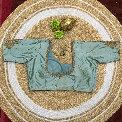 38” M Size 8 Aari Worked Sari Blouse Indian Saree Teal B305