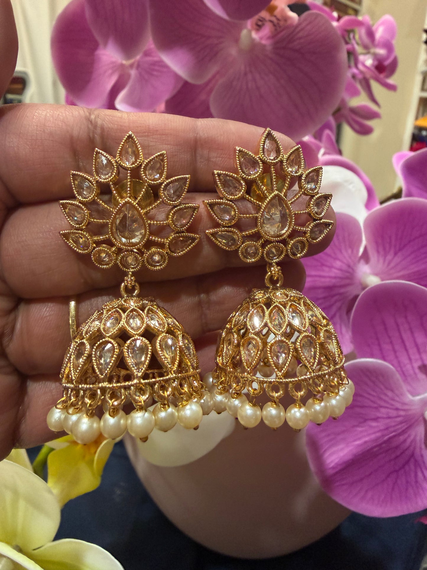 Golden Jumka Jhumka Indian Brass Earrings Jimikki Kammal Indian Jewellery E27