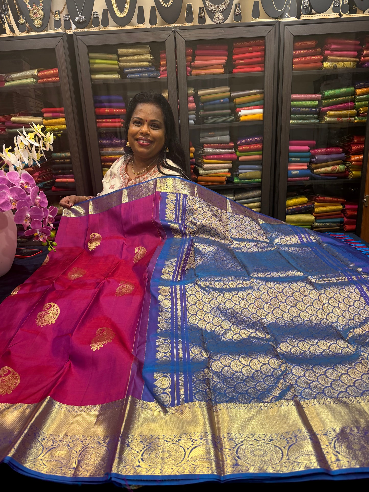 Kanchipuram Pure Silk handloom Saree Indian Kanjivaram Pink Sari SPK361