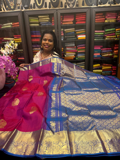 Kanchipuram Pure Silk handloom Saree Indian Kanjivaram Pink Sari SPK361