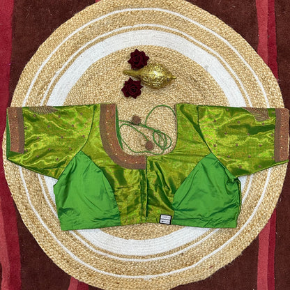 50” Size 20 Aari Sari Blouse Indian Saree Top Silk Metallic Green B243