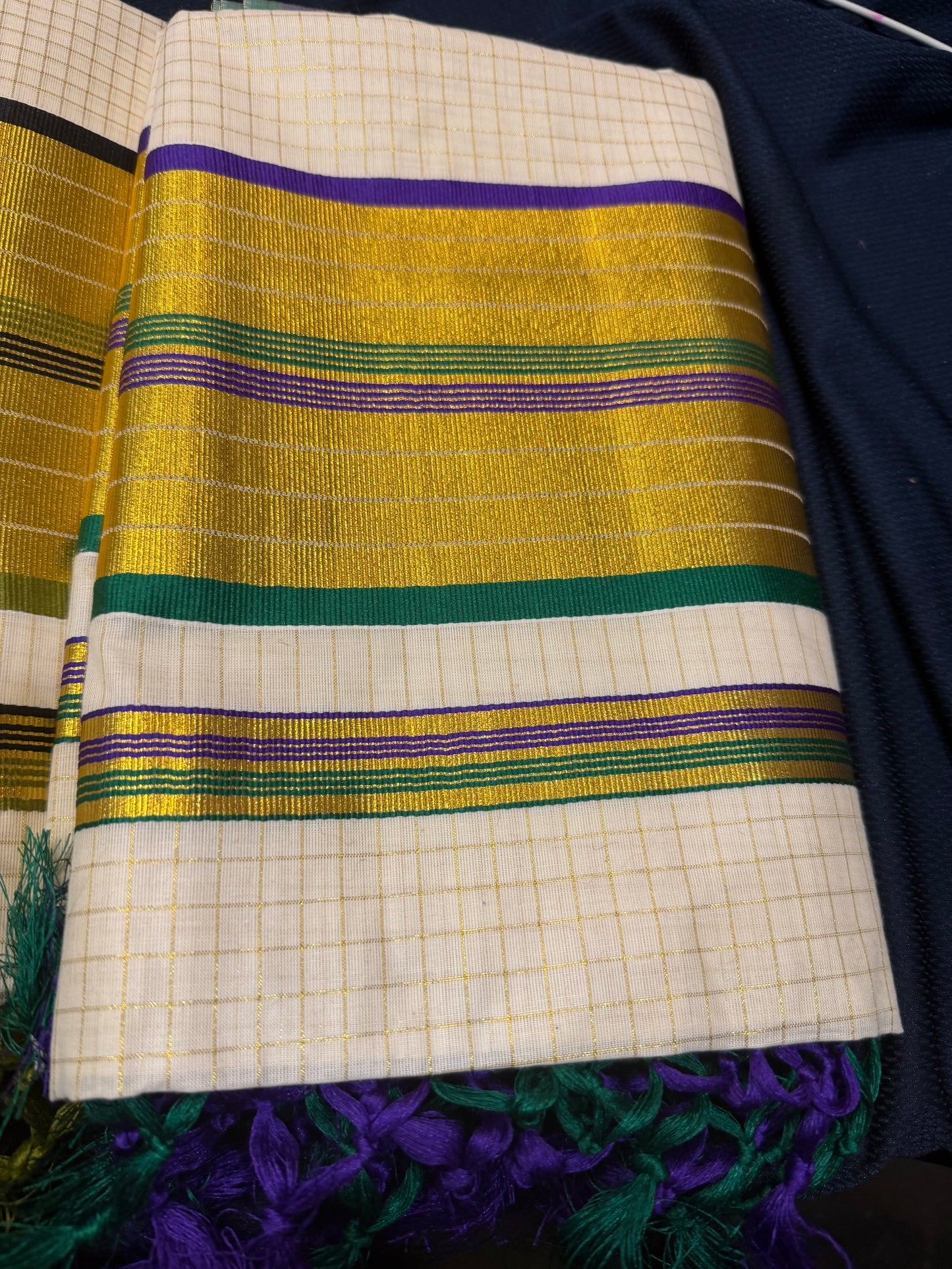 Kerala Vishu Sari Indian hand Printed Kasavu Onam Saree C36 Col 6