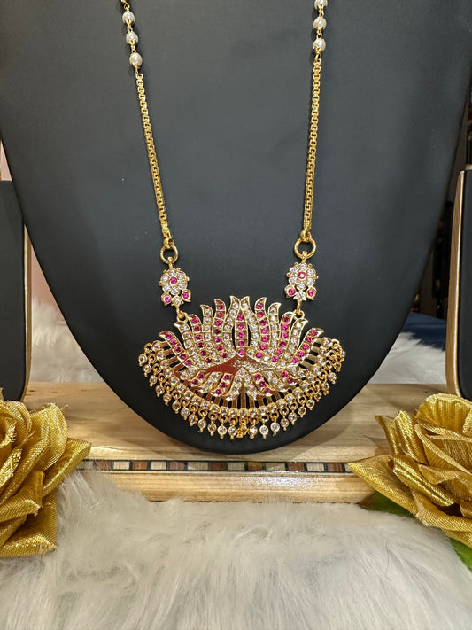 Impon Indian Necklace Ruby Lotus Pathakkam Haram Wedding Jewellery N31
