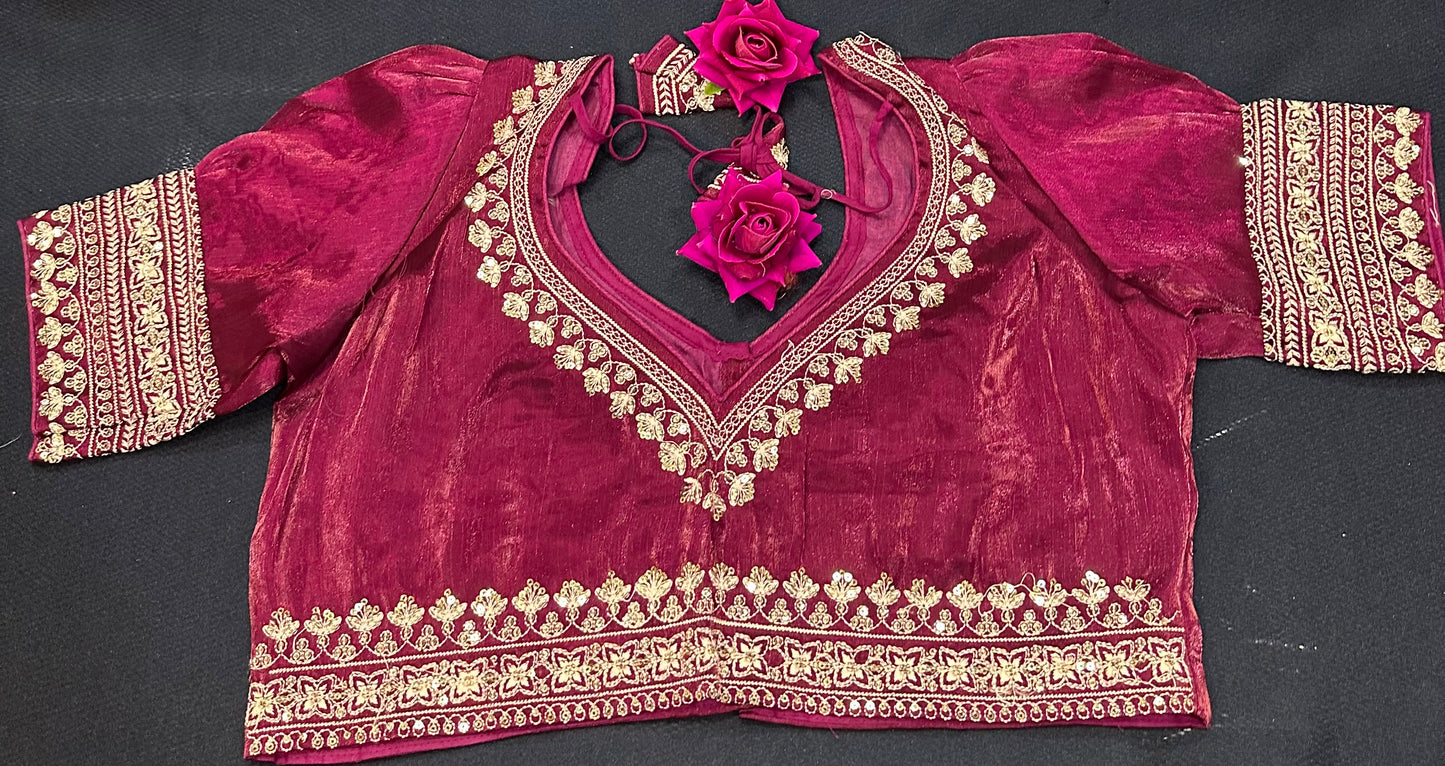 Navy Blue Sari Blouse Indian Saree Top Worked Choli B425