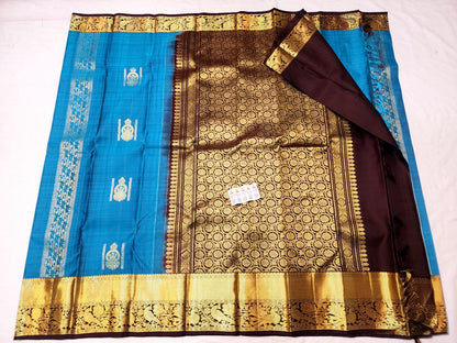 Kanchipuram Pure Silk Saree Bridal Blue Kanjivaram Sari SPK260