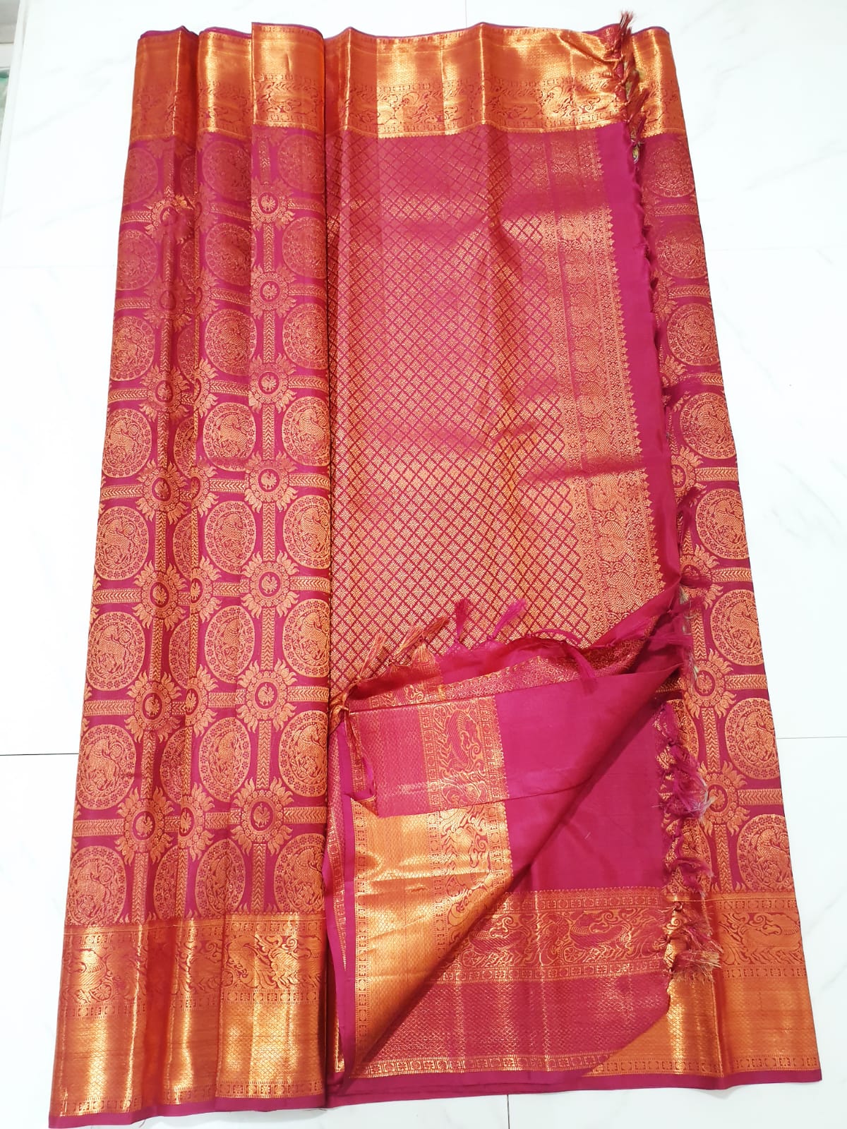 Bridal Kanchipuram Pure Silk Saree Pink Kanjivaram Sari| SPK149