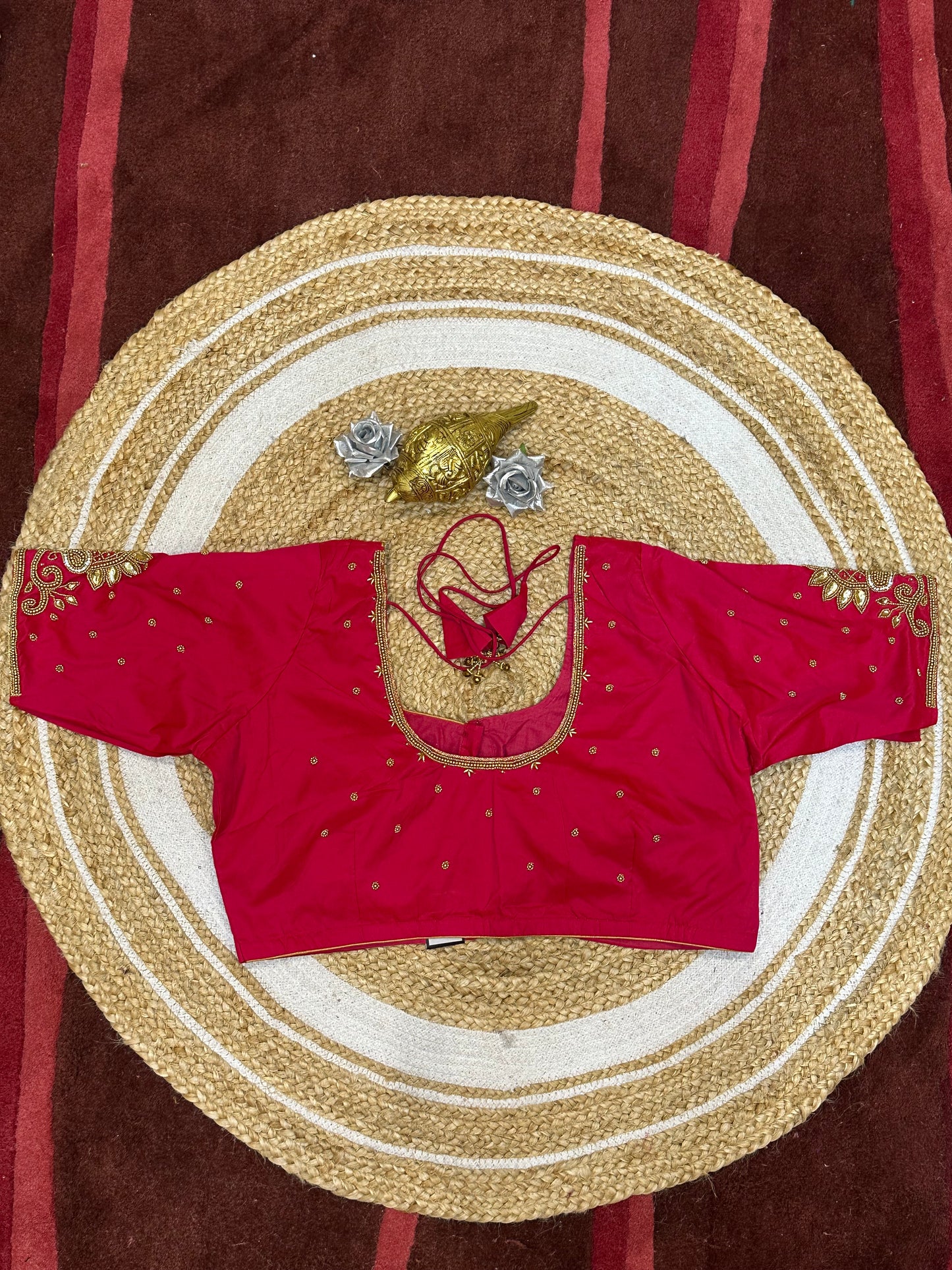 46” Size 16 Aari Worked Sari Blouse Indian Saree Top Silk Pink B139