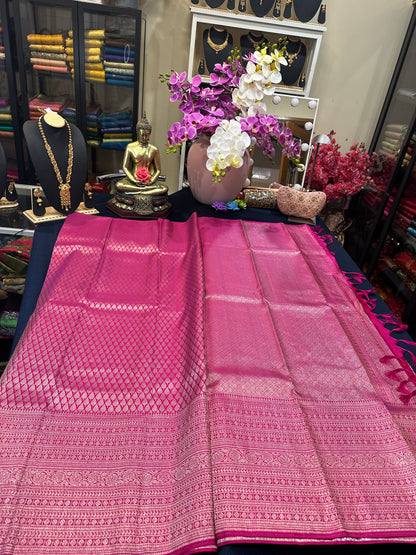 Kerala style Kanchipuram Pure Silk Pink Saree Matt Zari Kanjivaram Sari| SPK126