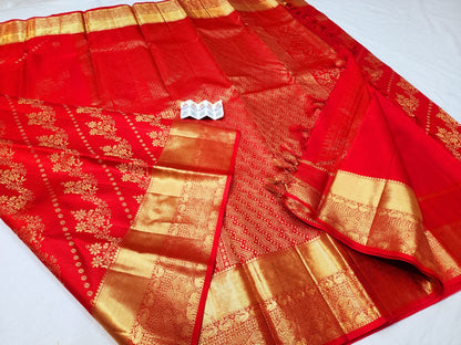 Kanchipuram Pure Silk Saree Bridal Red Kanjivaram Sari SPK266