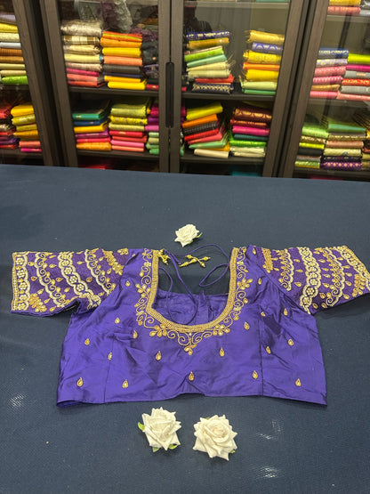 40” Aari hand Worked Sari Blouse Indian Top Choli Silk Purple B20