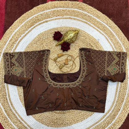 38” M Size 8 Aari Worked Sari Blouse Indian Saree Top Brown B270