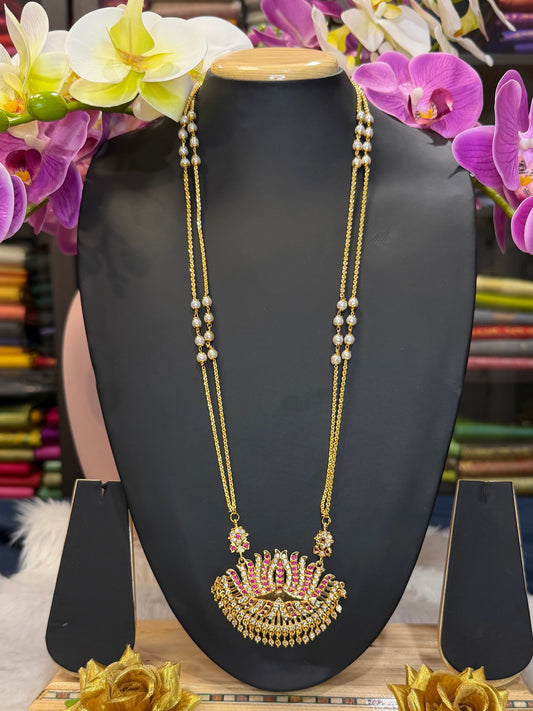 Impon Indian Necklace Ruby Lotus Pathakkam Haram Wedding Jewellery N29