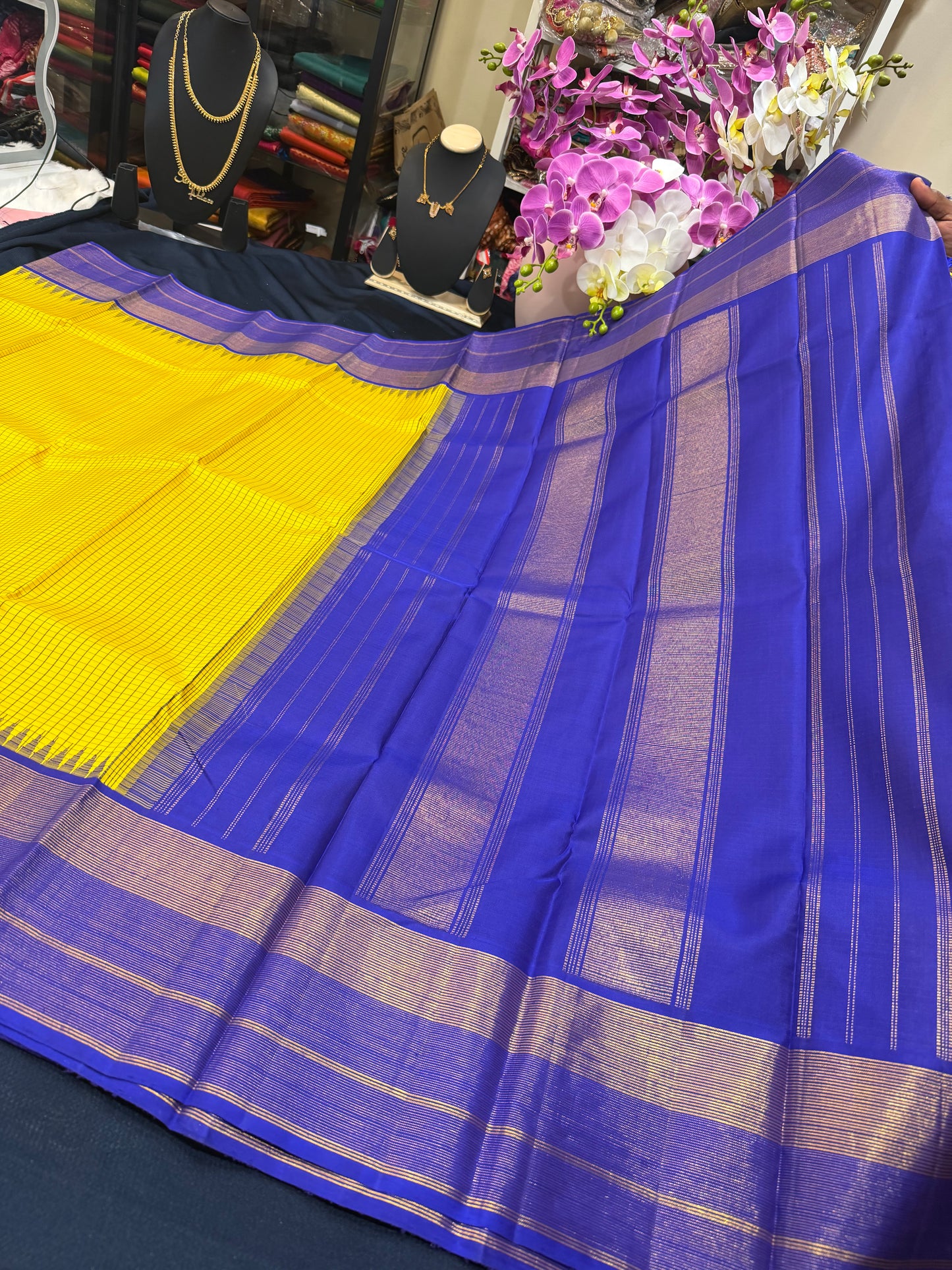1g Gold Kanchipuram Pure Silk Saree Yellow Kanjivaram Sari SPK208