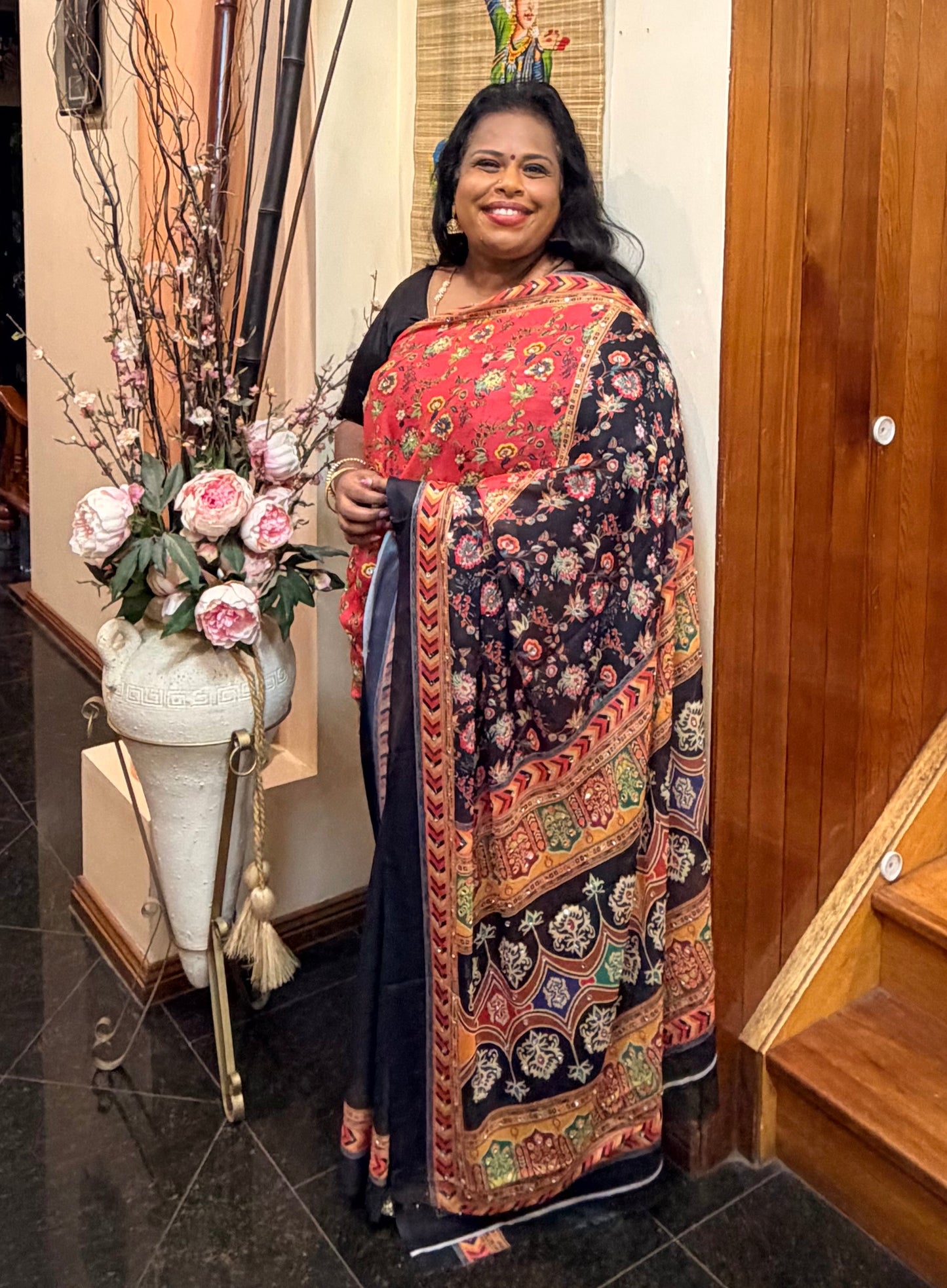 Black Multi Mirror Worked Masakali Sari Indian Fancy Saree C3