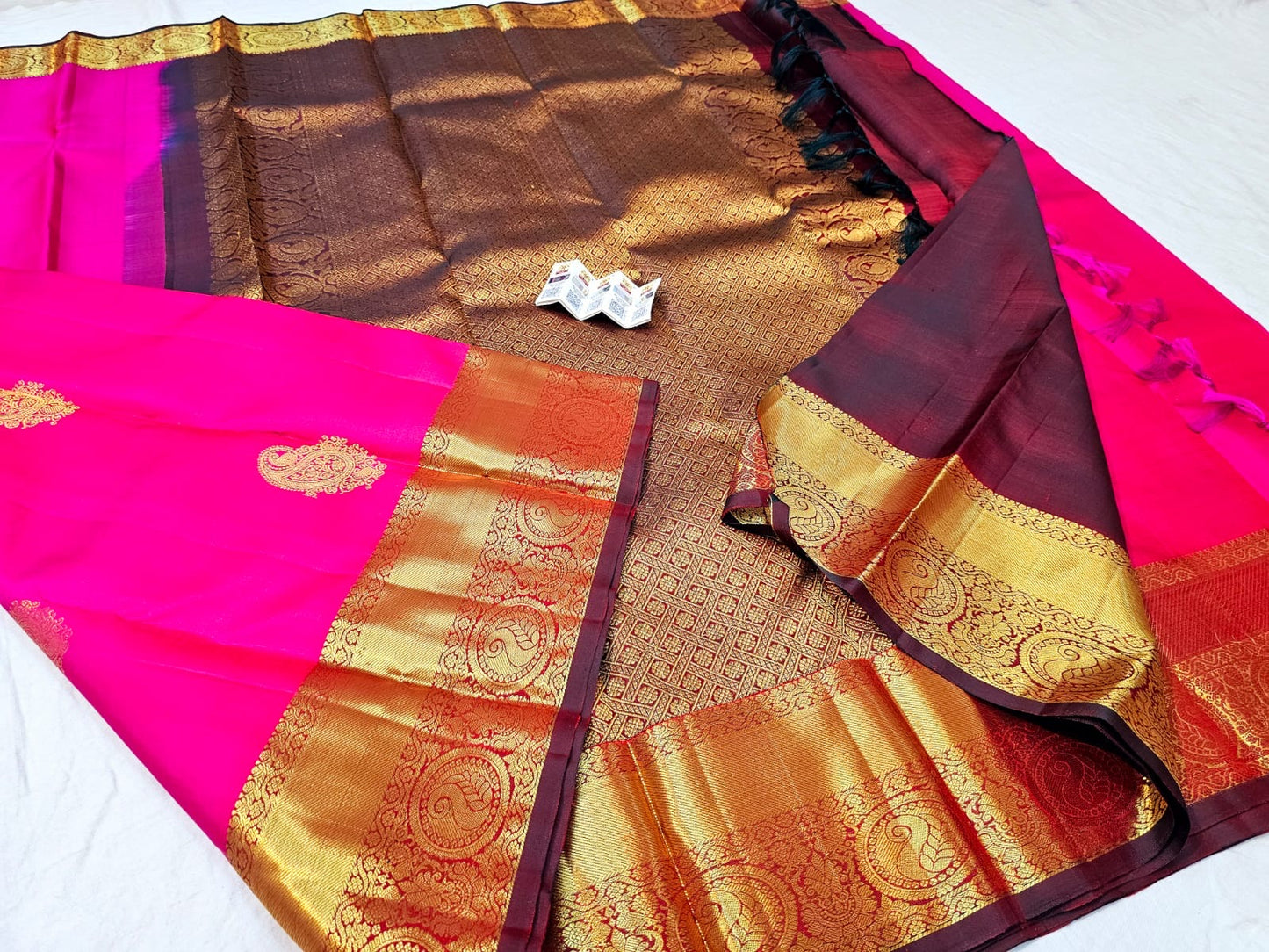 Kanchipuram Pure Silk Saree Bridal Pink Kanjivaram Sari SPK284