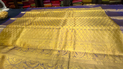 Kanchipuram Tissue Bridal Pure Silk Saree with Gold Zari Blue & Gold Sari| SPK097